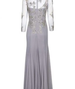 Decode 1.8 - Floral Embroidered V-Neck Trumpet Gown 184244 - 1 Pc Silver In Size 10 Available