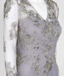 Decode 1.8 - Floral Embroidered V-Neck Trumpet Gown 184244 - 1 Pc Silver In Size 10 Available