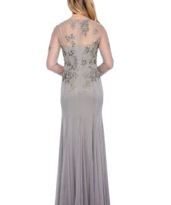 Decode 1.8 - Floral Embroidered V-Neck Trumpet Gown 184244 - 1 Pc Silver In Size 10 Available