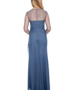 Formal Gowns Decode 1.8 - Jersey Knit Dress With Floral Lace Applique 183577 - 1 Pc Slate In Size 2 Available