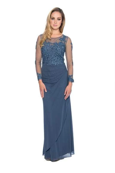 Formal Gowns Decode 1.8 - Jersey Knit Dress With Floral Lace Applique 183577 - 1 Pc Slate In Size 2 Available 3 Formal Gowns Decode 1.8 - Jersey Knit Dress With Floral Lace Applique 183577 - 1 Pc Slate In Size 2 Available
