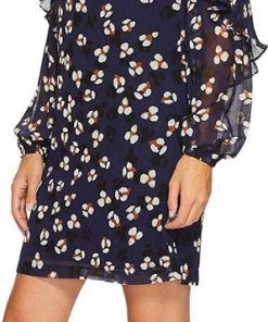 Cocktail Dresses Donna Morgan - D5513M Ruffle Long Sleeves Printed Chiffon Shift Dress