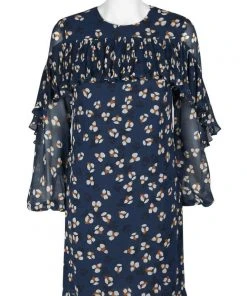 Cocktail Dresses Donna Morgan - D5513M Ruffle Long Sleeves Printed Chiffon Shift Dress