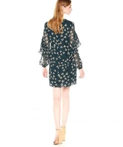 Cocktail Dresses Donna Morgan - D5513M Ruffle Long Sleeves Printed Chiffon Shift Dress