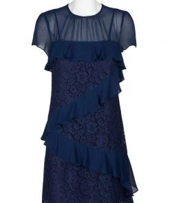 Donna Morgan - D5578M Floral Lace Ruffled Sheath Dress