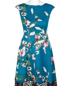 Donna Ricco - DR50916 Floral Printed Bateau Scuba A-line Dress Cocktail Dresses