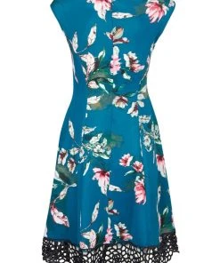 Donna Ricco - DR50916 Floral Printed Bateau Scuba A-line Dress Cocktail Dresses