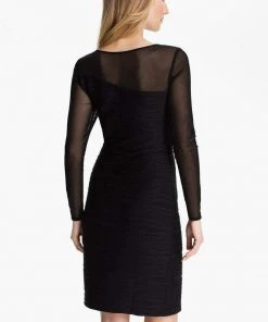 Cocktail Dresses Donna Ricco - Illusion Sleeve Textured Dress 8438320M - 1 Pc Black In Size 4 Available
