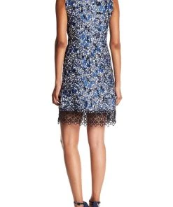 Elie Tahari - E40F9617 Floral Printed Crochet A-line Dress