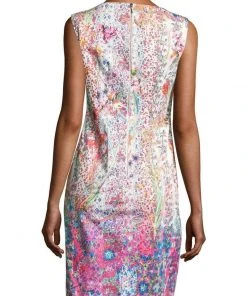 Cocktail Dresses Elie Tahari - E6033607 Multi-Print Jewel Neck Sheath Dress