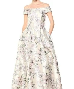 Eliza J Evening - EJ8M8107 Floral Printed Off-Shoulder A-line Dress Formal Gowns
