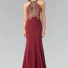 Formal Gowns Elizabeth K - Bead Embellished Halter Sheer Back Evening Gown GL2328 - 1 Pc Burgundy In Size XS Available