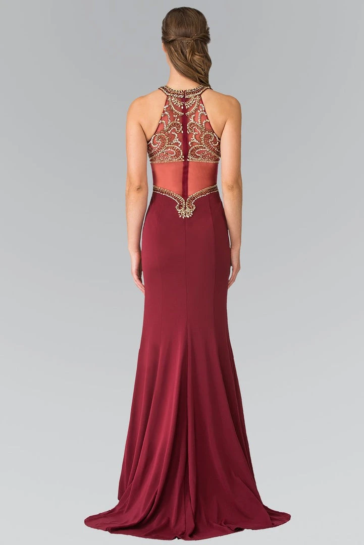 Formal Gowns Elizabeth K - Bead Embellished Halter Sheer Back Evening Gown GL2328 - 1 Pc Burgundy In Size XS Available 4 Formal Gowns Elizabeth K - Bead Embellished Halter Sheer Back Evening Gown GL2328 - 1 Pc Burgundy In Size XS Available