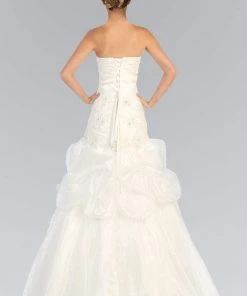 Elizabeth K Bridal - GL1032 Strapless Floral Appliqued Trumpet Wedding Gown