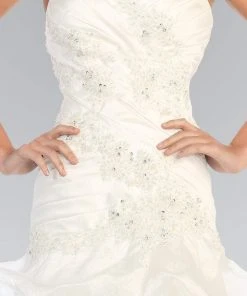 Elizabeth K Bridal - GL1032 Strapless Floral Appliqued Trumpet Wedding Gown