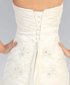 Elizabeth K Bridal - GL1032 Strapless Floral Appliqued Trumpet Wedding Gown