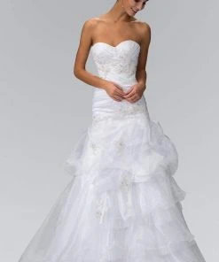 Elizabeth K Bridal - GL1032 Strapless Floral Appliqued Trumpet Wedding Gown