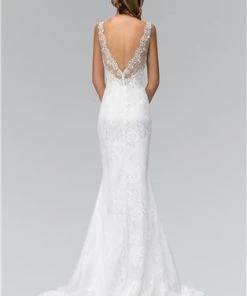 Elizabeth K Bridal - GL1346 Illusion Scoop Neckline With V-shape Back Trumpet Lace Gown