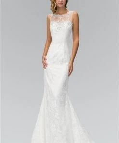 Elizabeth K Bridal - GL1346 Illusion Scoop Neckline With V-shape Back Trumpet Lace Gown