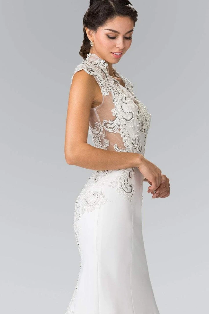 Elizabeth K Bridal - GL2326 Beaded Queen Anne Jersey Sheath Wedding Dress Formal Gowns 4 Elizabeth K Bridal - GL2326 Beaded Queen Anne Jersey Sheath Wedding Dress Formal Gowns