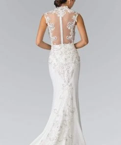 Elizabeth K Bridal - GL2326 Beaded Queen Anne Jersey Sheath Wedding Dress Formal Gowns 9 Elizabeth K Bridal - GL2326 Beaded Queen Anne Jersey Sheath Wedding Dress Formal Gowns
