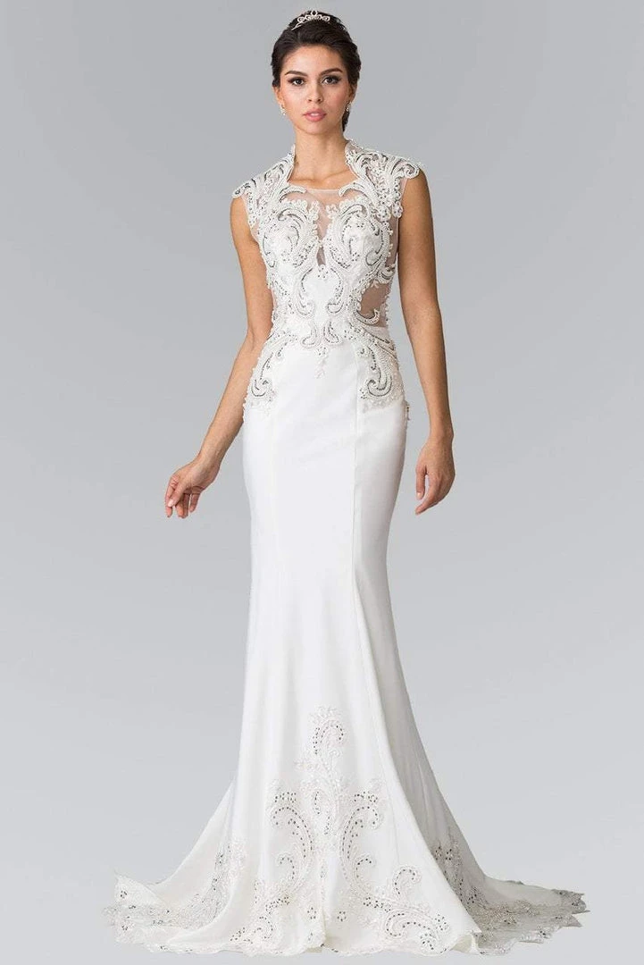 Elizabeth K Bridal - GL2326 Beaded Queen Anne Jersey Sheath Wedding Dress Formal Gowns 3 Elizabeth K Bridal - GL2326 Beaded Queen Anne Jersey Sheath Wedding Dress Formal Gowns