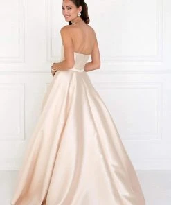 Formal Gowns Elizabeth K Bridal - GL2429 Strapless Straight-Across Jeweled Mikado Gown