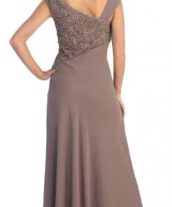 Elizabeth K - GL1003 One Shoulder Ruched Applique Gown Formal Gowns