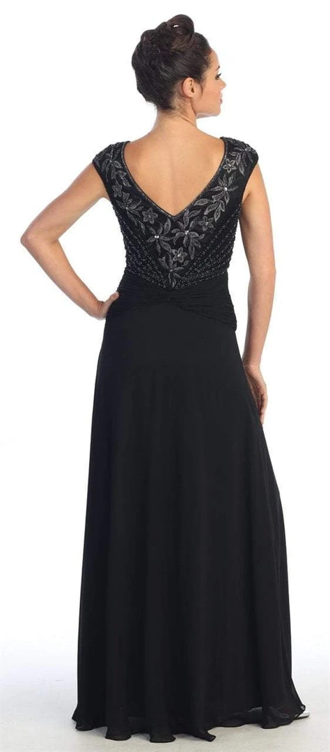 Formal Gowns Elizabeth K - GL1048 Beaded Cap Sleeve V-neck A-line Dress 7 Formal Gowns Elizabeth K - GL1048 Beaded Cap Sleeve V-neck A-line Dress
