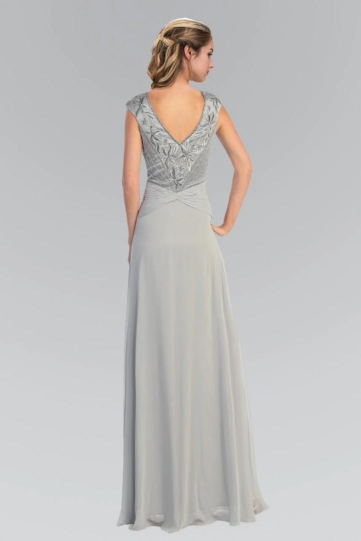 Formal Gowns Elizabeth K - GL1048 Beaded Cap Sleeve V-neck A-line Dress 5 Formal Gowns Elizabeth K - GL1048 Beaded Cap Sleeve V-neck A-line Dress