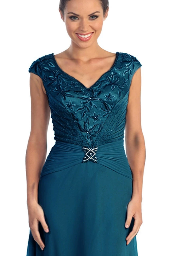 Formal Gowns Elizabeth K - GL1048 Beaded Cap Sleeve V-neck A-line Dress 11 Formal Gowns Elizabeth K - GL1048 Beaded Cap Sleeve V-neck A-line Dress