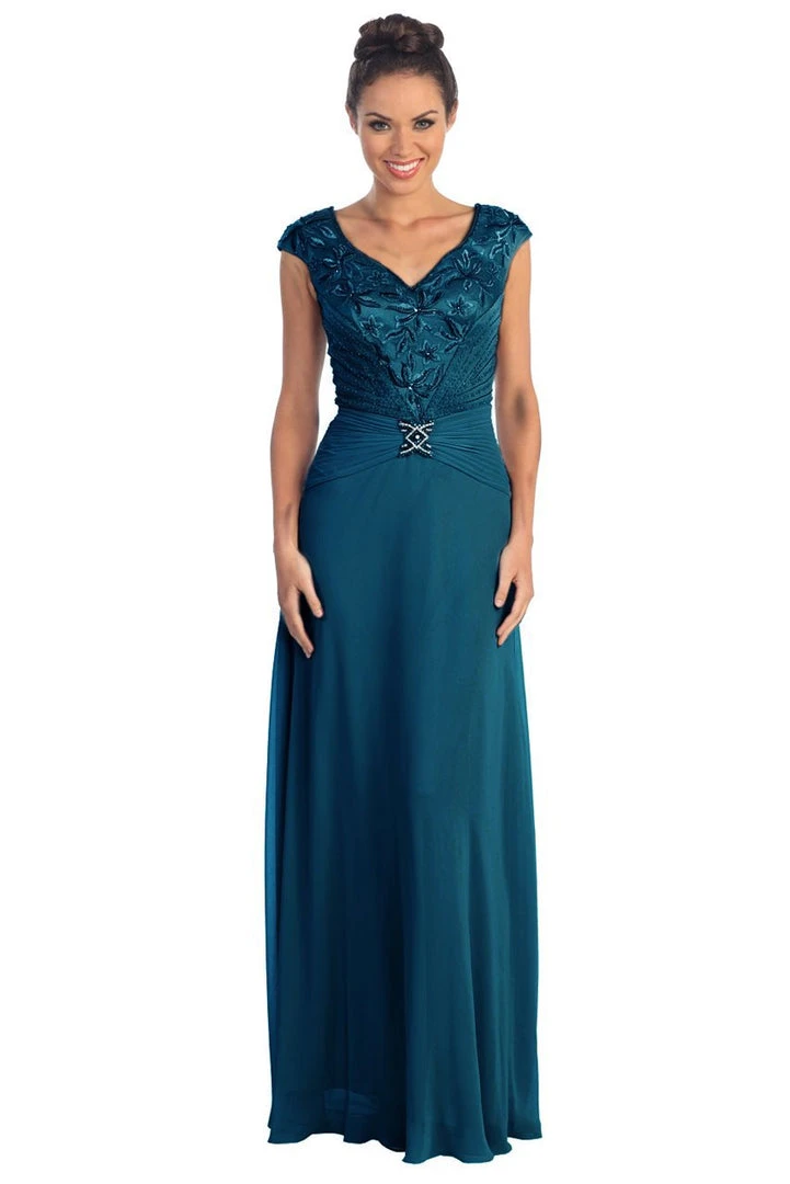 Formal Gowns Elizabeth K - GL1048 Beaded Cap Sleeve V-neck A-line Dress 3 Formal Gowns Elizabeth K - GL1048 Beaded Cap Sleeve V-neck A-line Dress