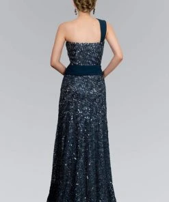 Elizabeth K - GL1049 Sequined One Shoulder Strap Sweetheart Dress Formal Gowns