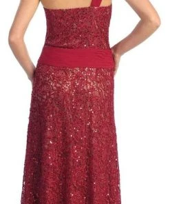 Elizabeth K - GL1049 Sequined One Shoulder Strap Sweetheart Dress Formal Gowns