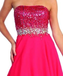 Elizabeth K - GL1060 Sequined Strapless Chiffon High-Low Gown Formal Gowns 12 Elizabeth K - GL1060 Sequined Strapless Chiffon High-Low Gown Formal Gowns