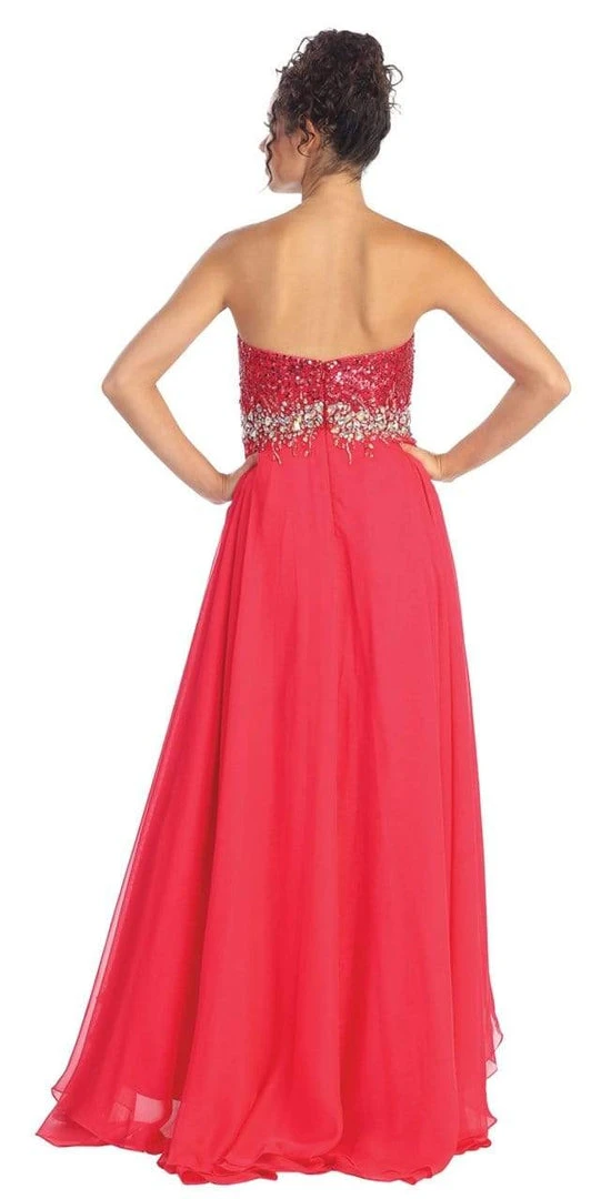 Elizabeth K - GL1060 Sequined Strapless Chiffon High-Low Gown Formal Gowns 6 Elizabeth K - GL1060 Sequined Strapless Chiffon High-Low Gown Formal Gowns