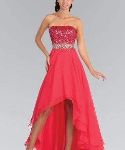 Elizabeth K - GL1060 Sequined Strapless Chiffon High-Low Gown Formal Gowns 10 Elizabeth K - GL1060 Sequined Strapless Chiffon High-Low Gown Formal Gowns