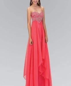 Formal Gowns Elizabeth K - GL1061 Medallion Accented Sweetheart Chiffon Gown