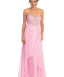 Formal Gowns Elizabeth K - GL1061 Medallion Accented Sweetheart Chiffon Gown 12 Formal Gowns Elizabeth K - GL1061 Medallion Accented Sweetheart Chiffon Gown