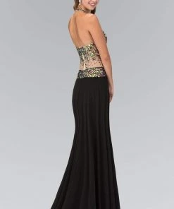 Elizabeth K - GL1070 Jeweled Halter Neck Jersey Trumpet Dress Formal Gowns