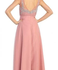 Elizabeth K - GL1073 Adorned V-Neck Illusion A-Line Gown Formal Gowns 14 Elizabeth K - GL1073 Adorned V-Neck Illusion A-Line Gown Formal Gowns