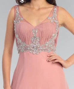 Elizabeth K - GL1073 Adorned V-Neck Illusion A-Line Gown Formal Gowns 15 Elizabeth K - GL1073 Adorned V-Neck Illusion A-Line Gown Formal Gowns