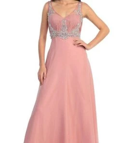 Elizabeth K - GL1073 Adorned V-Neck Illusion A-Line Gown Formal Gowns 13 Elizabeth K - GL1073 Adorned V-Neck Illusion A-Line Gown Formal Gowns