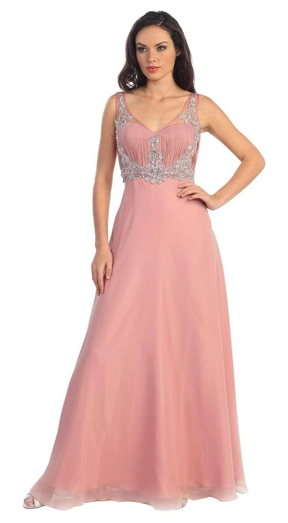 Elizabeth K - GL1073 Adorned V-Neck Illusion A-Line Gown Formal Gowns 6 Elizabeth K - GL1073 Adorned V-Neck Illusion A-Line Gown Formal Gowns