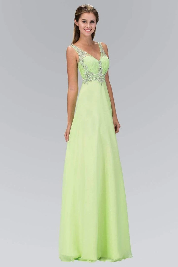 Elizabeth K - GL1073 Adorned V-Neck Illusion A-Line Gown Formal Gowns 3 Elizabeth K - GL1073 Adorned V-Neck Illusion A-Line Gown Formal Gowns