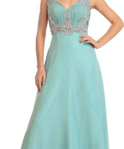 Elizabeth K - GL1073 Adorned V-Neck Illusion A-Line Gown Formal Gowns 16 Elizabeth K - GL1073 Adorned V-Neck Illusion A-Line Gown Formal Gowns