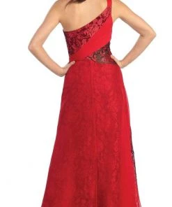 Formal Gowns Elizabeth K - GL1086 Laced One Shoulder Strap Chiffon Dress