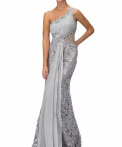 Formal Gowns Elizabeth K - GL1090 One Shoulder Floral Long Dress