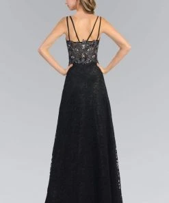 Formal Gowns Elizabeth K - GL1092 Lace Overlay V-Neck A-Line Gown