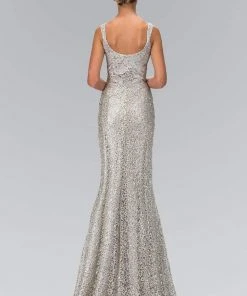 Elizabeth K - GL1096 Embellished V-Neck Trumpet Dress